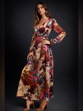 Function & Fringe Edit | Wrap Maxi Dress in Burgundy, Brown & Pink